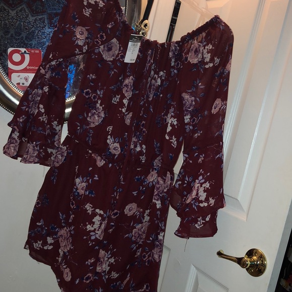 Maroon Rue21 Floral Romper - Picture 1 of 4